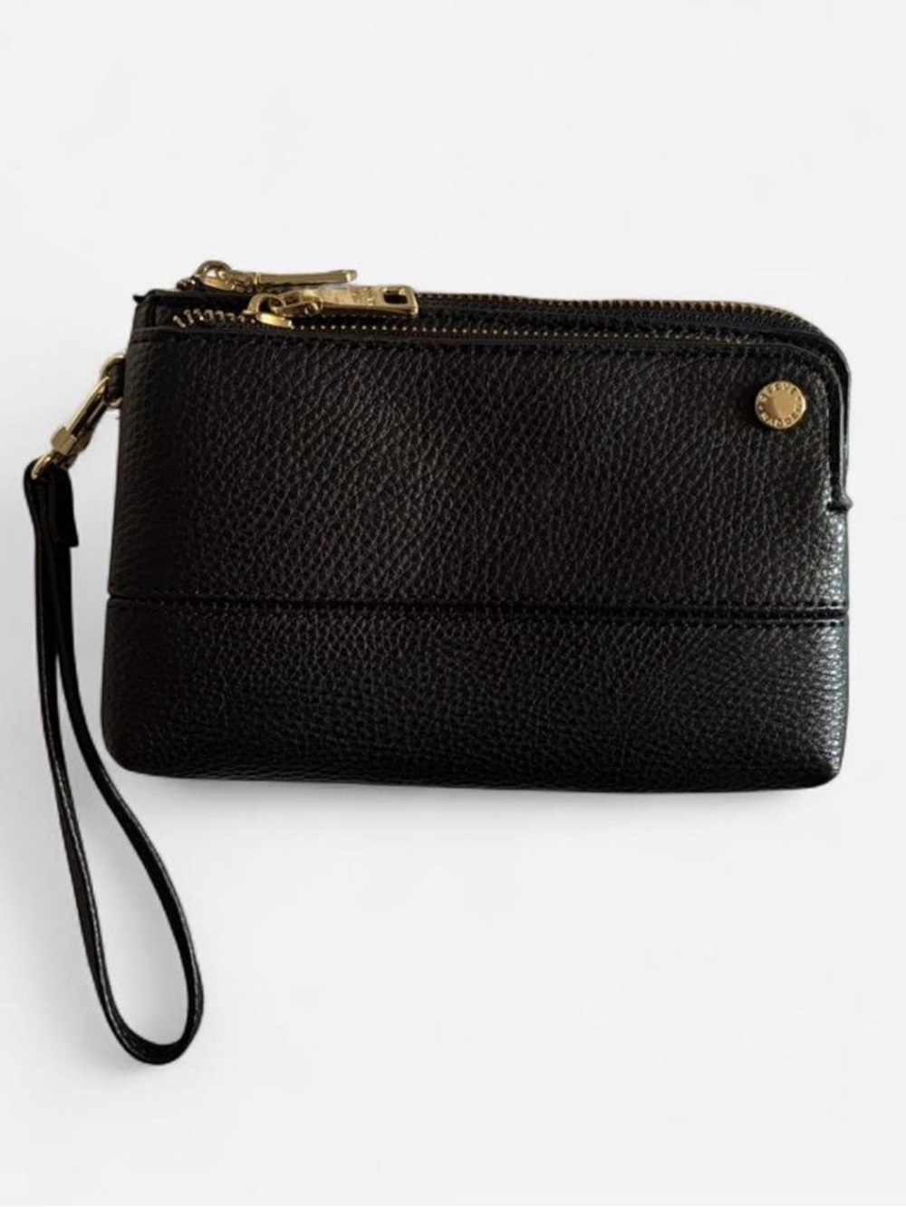 Steve Madden Black Leather Wristlet Clutch with Gold Hardware